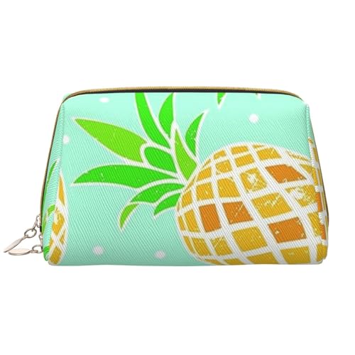 Kosmetiktasche aus Leder, Motiv: grüne Ananas, niedliche Reise-Make-up-Tasche, Make-up-Tasche, tragbare Kosmetiktasche, Reise-Kosmetiktasche für Damen und Mädchen, GRÜN Ananas, Einheitsgröße von Evius