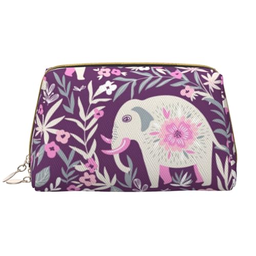 Kosmetiktasche aus Leder mit Blumenmotiv und Elefant, niedliche Reise-Make-up-Tasche, tragbare Kosmetiktasche, Reise-Kosmetiktasche für Damen und Mädchen, Blumen-Elefant, Einheitsgröße von Evius