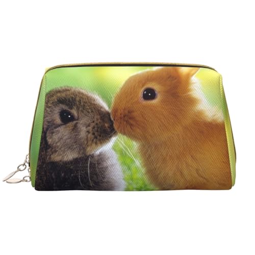 Kosmetiktasche aus Leder mit Elefantenmotiv, niedliche Reise-Make-up-Tasche, Make-up-Tasche, tragbare Kosmetiktasche, Reise-Kosmetiktasche für Damen und Mädchen, Rabbit Love, Einheitsgröße von Evius