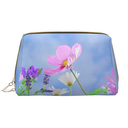 Kosmetiktasche aus Leder mit Fischmalerei, niedliche Reise-Make-up-Tasche, Make-up-Tasche, tragbare Kosmetiktasche, Reise-Kosmetiktasche für Damen und Mädchen, Frühlingsblumen, Einheitsgröße von Evius