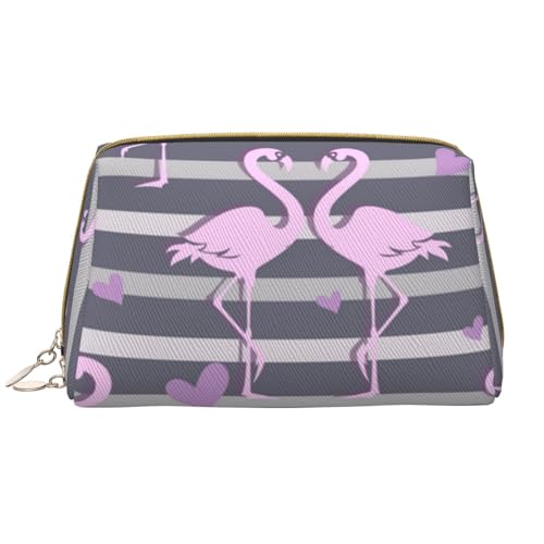 Kosmetiktasche aus Leder mit Fischmalerei, niedliche Reise-Make-up-Tasche, Make-up-Tasche, tragbare Kosmetiktasche, Reise-Kosmetiktasche für Damen und Mädchen, Herde tropischer Flamingos, von Evius