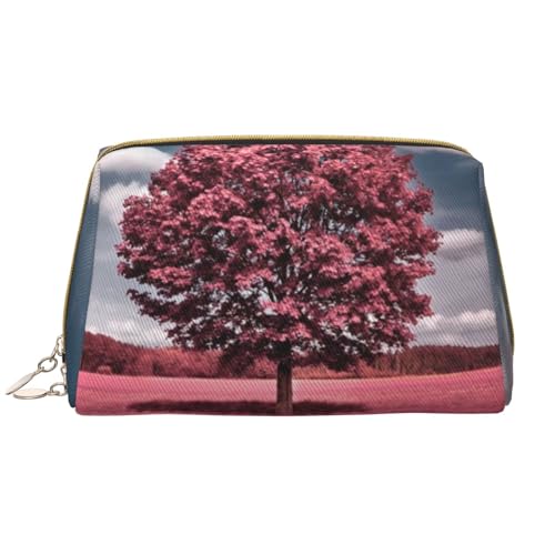 Kosmetiktasche aus Leder mit Fischmalerei, niedliche Reise-Make-up-Tasche, Make-up-Tasche, tragbare Kosmetiktasche, Reise-Kosmetiktasche für Damen und Mädchen, Schöner rosa Baum, Einheitsgröße von Evius