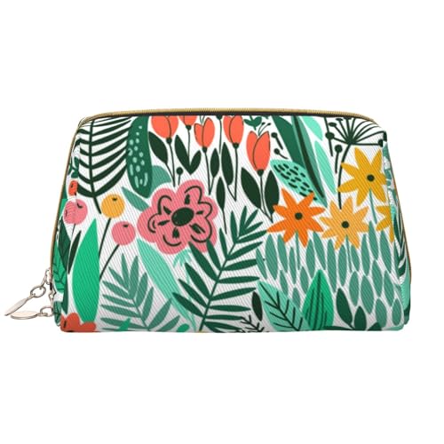 Kosmetiktasche aus Leder mit Sonnenblumen-Aufdruck, niedliche Reise-Make-up-Tasche, Make-up-Tasche, tragbare Kosmetiktasche, Reise-Kosmetiktasche für Damen und Mädchen, Tropisches Blumenmuster, von Evius