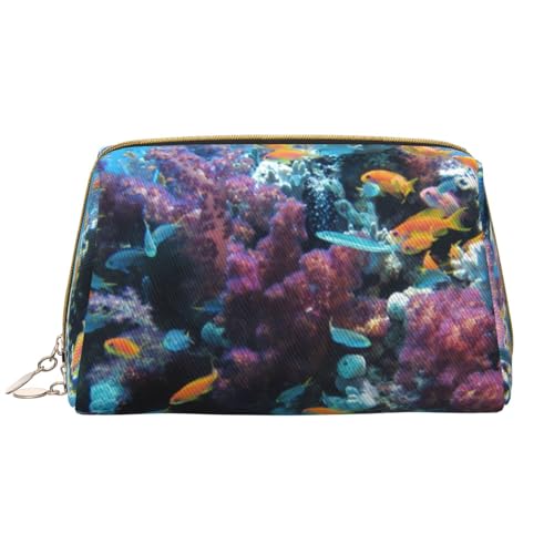 Kosmetiktasche aus grünem Leder, Sportplatz, niedliche Reise-Make-up-Tasche, Make-up-Tasche, tragbare Kosmetiktasche, Reise-Kosmetiktasche für Damen und Mädchen, Undersea World, Einheitsgröße von Evius