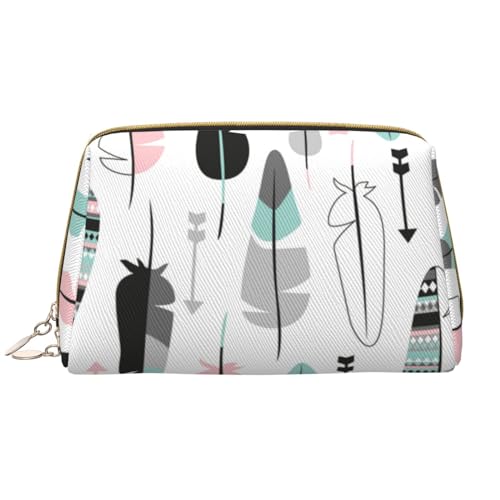 Marine Life Sea Deck Leder Kosmetiktasche Niedliche Reise Make-up Tasche Tragbare Kosmetiktasche Reise Kosmetiktasche für Damen und Mädchen, Federn, Einheitsgröße von Evius