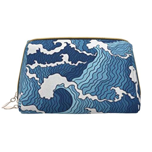 Marine Life Sea Deck Leder Kosmetiktasche Niedliche Reise Make-up Tasche Tragbare Kosmetiktasche Reise Kosmetiktasche für Damen und Mädchen, Stürmisches Meer, Einheitsgröße von Evius