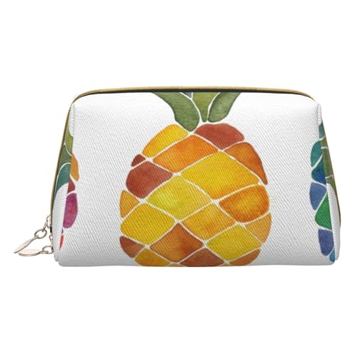 Niedliche Reise-Make-up-Tasche, kleine Make-up-Tasche, Kulturbeutel, tragbare Kosmetiktasche, Reise-Kosmetiktasche, Leder-Kosmetiktasche für Damen und Mädchen, Bunte Ananas, Einheitsgröße von Evius