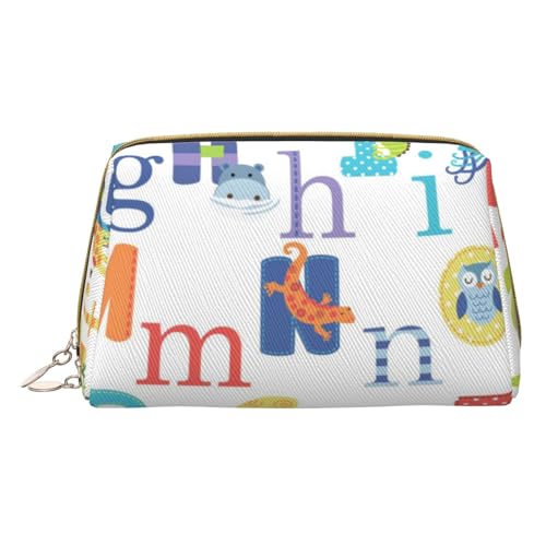 Niedliche Reise-Make-up-Tasche mit Tier-Alphabet, kleine Make-up-Tasche, Kulturbeutel, tragbare Kosmetiktasche, Reise-Kosmetiktasche, Leder-Kosmetiktasche für Damen und Mädchen, Tier-Alphabet., von Evius