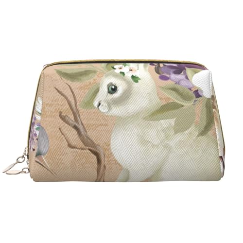 Sky Flamingo Kosmetiktasche aus Leder, niedliche Reise-Make-up-Tasche, Make-up-Tasche, tragbare Kosmetiktasche, Reise-Kosmetiktasche für Damen und Mädchen, Hirschvögel mit Blumen, Einheitsgröße von Evius