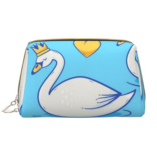 Sky Flamingo Kosmetiktasche aus Leder, niedliche Reise-Make-up-Tasche, Make-up-Tasche, tragbare Kosmetiktasche, Reise-Kosmetiktasche für Damen und Mädchen, Niedlicher Schwan, Einheitsgröße von Evius