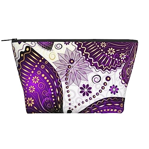 Tragbare Make-up-Tasche mit Leopardenmuster, personalisierbar, für den täglichen Gebrauch, Reise-Make-up-Tasche mit Reißverschluss, niedliche Schreibwaren-Tasche, 15 cm x 7 cm x 12 cm, Violett-goldene von Evius