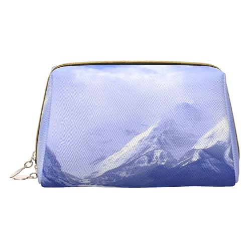 Weiße Blüte süße Reise-Make-up-Tasche, kleine Make-up-Tasche, Kulturbeutel, tragbare Kosmetiktasche, Reise-Kosmetiktasche, Leder-Kosmetiktasche für Damen und Mädchen, Blue Sky White Snow Mountain von Evius