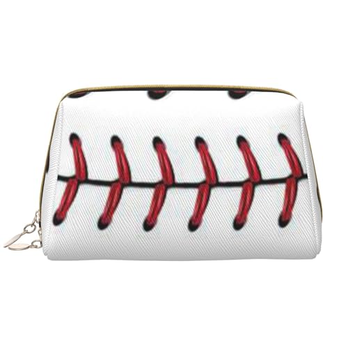 Zitate Let Your Dreams Set Segel Leder Kosmetiktasche Niedliche Reise Make-up Tasche Tragbare Kosmetiktasche Reise Kosmetiktasche für Frauen und Mädchen, Baseball-Softball-Schnürsenkel, Rot, von Evius