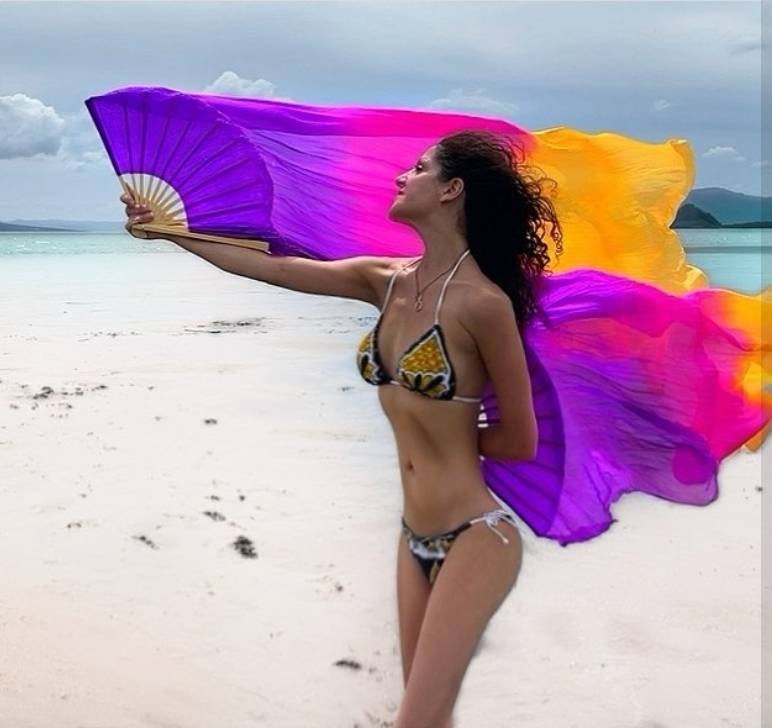 Ein Paar Bauchtanz-Kostüm Aus Seide, Fächer, Schleier | Mit Etui von EvlinSilksUSA