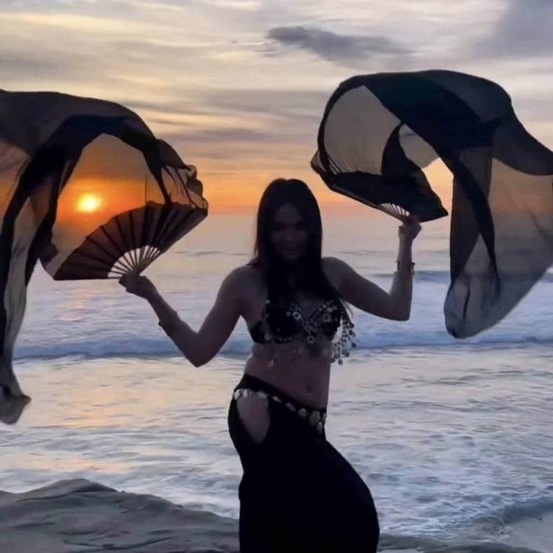 Ein Paar Bauchtanz-Kostüm Aus Seide, Fächer, Schleier | Mit Etui Ein Paar Bauchtanz-Kostüm Aus Seide, Fächer, Schleier | Mit Etui von EvlinSilksUSA