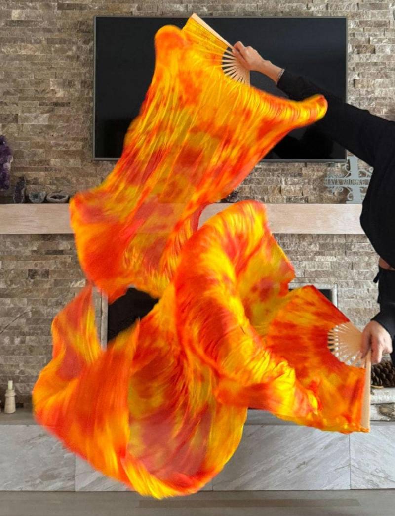 Paar Bauchtanz Kostüm Seide Fächer Schleier Fire Flame | Free Case Flow Fan Paar Bauchtanz Kostüm Seide Fächer Schleier Fire Flame | Free Case Flow Fan von EvlinSilksUSA
