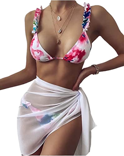 Edary Beach Wrap Sarong Chiffon Kurzer Wickelrock Badeanzug Cover Up Bikini Seitliche Riemchen Sarong Urlaub Strand Wear Cover für Frauen und Mädchen (weiß) von Evlry