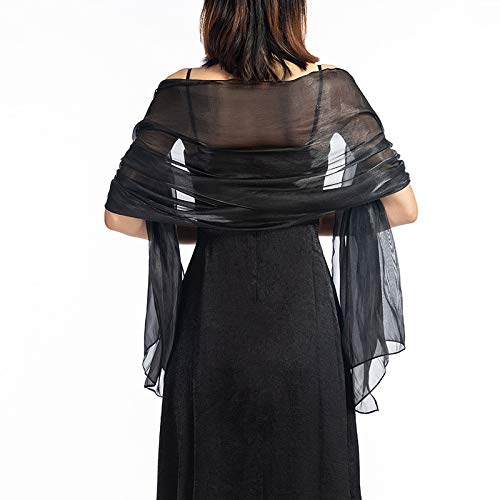 Edary Damen Stola Schal für Abendkleid Seide Schals und Tücher mit Fransen Brautjungfer Hochzeit Shawl Party Organza Stole(schwarz) von Evlry