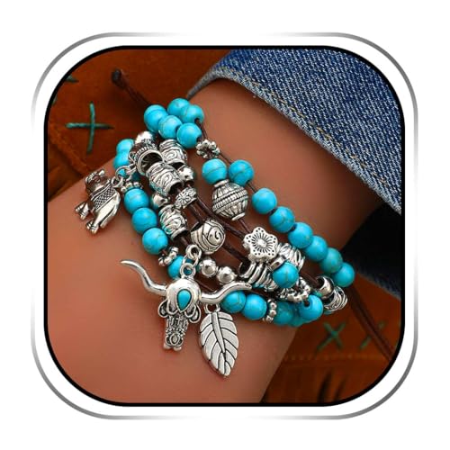 Evlry Boho-Armband mit Türkis und Silber Elefantenblatt-Anhänger Armbänder Accessoires für Frauen und Mädchen von Evlry