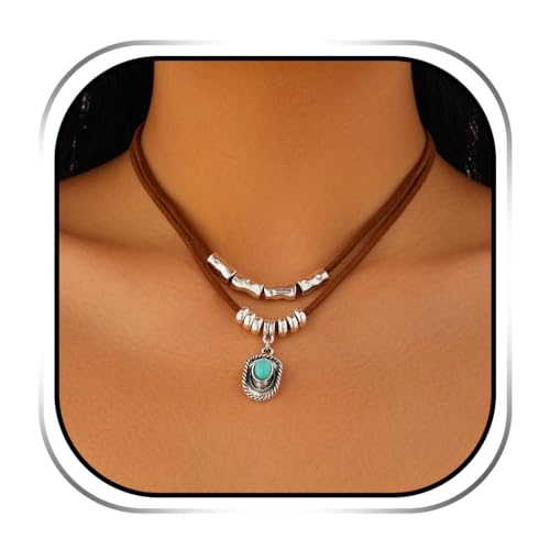 Evlry Boho-Halskette mit Türkis und silbernen Perlen, Choker-Halsketten, Accessoires für Damen von Evlry