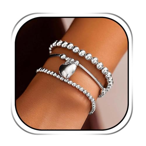 Evlry Boho-Perlenarmband-Set mit silber Herzanhänger, Modisches Accessoire für Damen und Mädchen (3 Stück) von Evlry