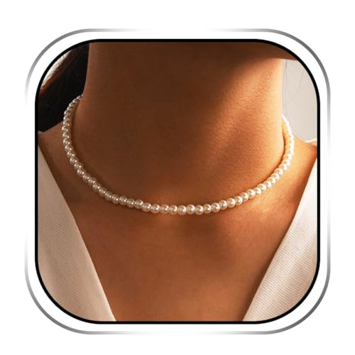 Evlry Boho Perlenkette Modeschmuck weiße Halsketten kleine Perlen-Choker, Accessoires für Damen und Mädchen von Evlry