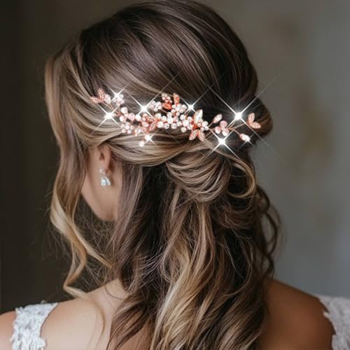Evlry Braut Hochzeit Haarkämme Kristall Blume Haarklammern Perlen Haarschmuck für Frauen und Mädchen von Evlry