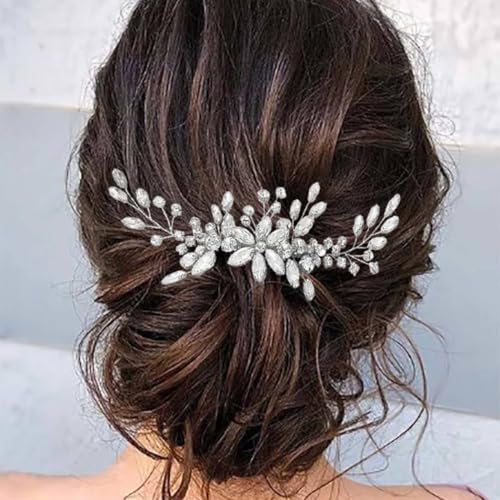 Evlry Braut Hochzeit Haarkamm Silber Kristall Kopfschmuck Strass Blume Hochzeit Haarschmuck für Damen und Mädchen von Evlry