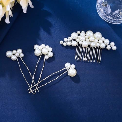 Evlry Braut Hochzeit Haarkamm Silber Perlen Kopfschmuck Perlen Hochzeit Haarschmuck für Damen und Mädchen von Evlry
