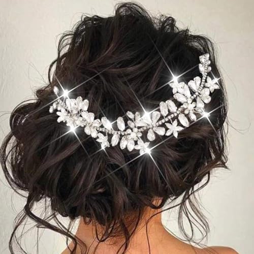 Evlry Braut Hochzeit Kristall Haar Rebe Blume Kopfschmuck Silber Strass Haarband Braut Haarschmuck für Frauen und Mädchen von Evlry
