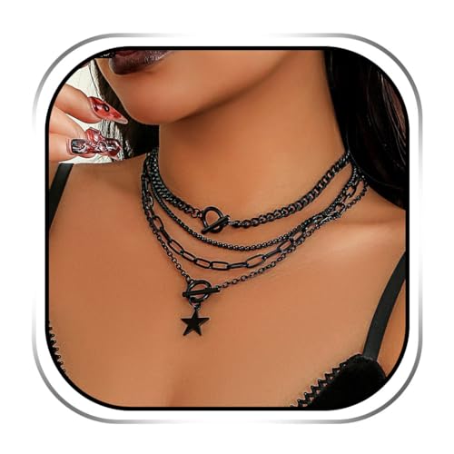 Evlry Choker-Halskette mit Gothic-Stern, schwarz, geschichtet, Halloween, Cosplay, Party, Schmuck, Zubehör für Damen Evlry Choker-Halskette mit Gothic-Stern, schwarz, geschichtet, Halloween, Cosplay, Party, Schmuck, Zubehör für Damen von Evlry