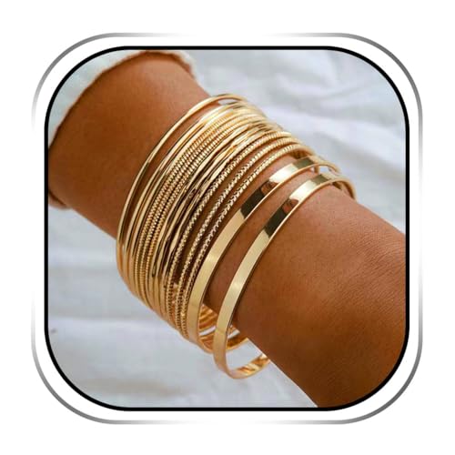 Evlry Gold Armreif Armbänder Set Stapelbares Strukturiertes Armband, indisches, klobiges Armreifen für Damen und Mädchen (14 Stück) von Evlry