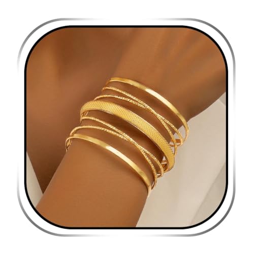 Evlry Gold Armreif für Damen Schlichtes Offene Breit Armbänder Unregelmäßiges Statement-Armband für Frauen und Mädchen von Evlry