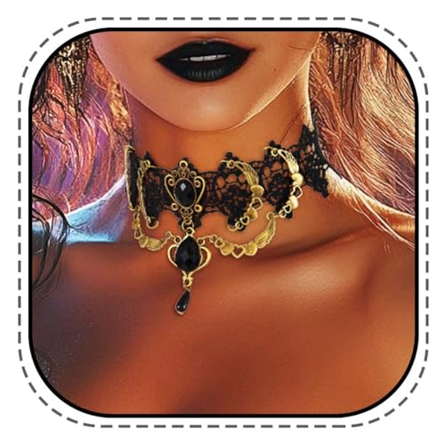 Evlry Gothic Schwarze Spitzen Choker Halskette Strass Anhänger Halsketten Hohler Blume Schmuck für Damen und Mädchen Evlry Gothic Schwarze Spitzen Choker Halskette Strass Anhänger Halsketten Hohler Blume Schmuck für Damen und Mädchen von Evlry