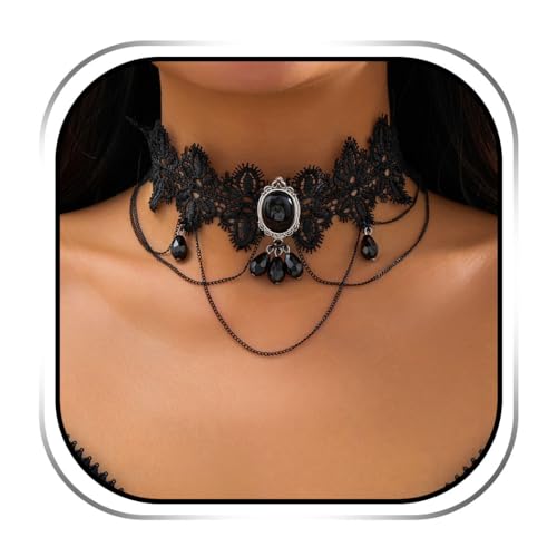 Evlry Gothic-Spitzen-Choker-Halskette, schwarze Strass-Halsketten, hohle Blume, Choker-Schmuck für Frauen Evlry Gothic-Spitzen-Choker-Halskette, schwarze Strass-Halsketten, hohle Blume, Choker-Schmuck für Frauen von Evlry