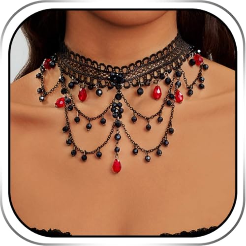 Evlry Gothic Spitzen Choker Halskette Schwarze Perlen Quasten Halsketten Kristall Halskette mit Hohler Blume Schmuck für Frauen und Mädchen Evlry Gothic Spitzen Choker Halskette Schwarze Perlen Quasten Halsketten Kristall Halskette mit Hohler Blume Schmuck für Frauen und Mädchen von Evlry