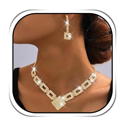 Evlry Kristall-Brautschmuck-Set mit Strass, Halskette und Ohrringen, Hochzeitsschmuck für Frauen und Bräute (Gold) von Evlry
