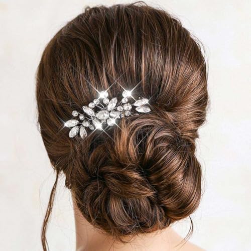 Evlry Kristall Hochzeit Haarschmuck Braut Silber Strass Haarkamm Kommunion für Frauen und Mädchen von Evlry