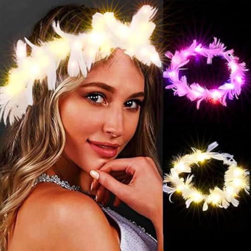Evlry LED Federkranz Feder Krone Stirnband Leuchtend Festival Rave Haarschmuck für Frauen (2 Stück) von Evlry