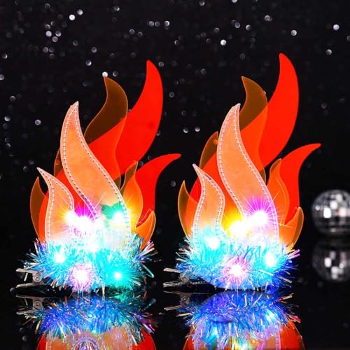 Evlry LED-Feuer-Haarspange mit Leuchtende Flamme Kopfschmuck, Rave-Party-Haarschmuck für Frauen (2 Stück) von Evlry