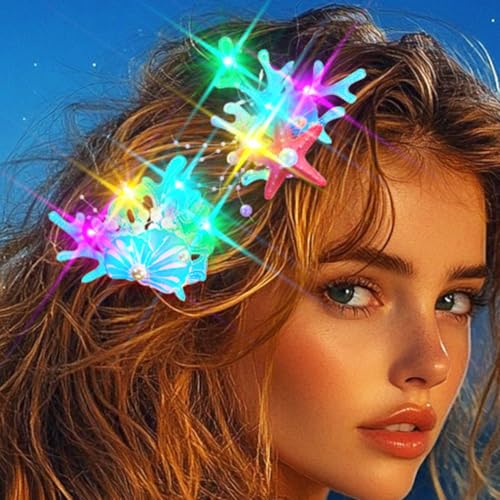 Evlry LED-Haarspange mit Seestern Motiv weiß Leuchtend Muschel Meerjungfrau Haarteil Perlen Haarschmuck für Damen (2 Stück) von Evlry