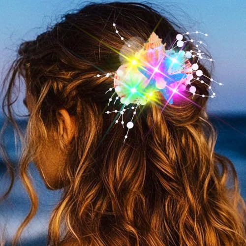 Evlry Leuchtende Seestern Haarspange LED Muschel Haarreif Leuchtend Meerjungfrauen Haarspangen Perlen Haarschmuck für Frauen von Evlry