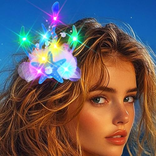 Evlry Leuchtende Seestern Haarspange blauen LED-Muscheln Meerjungfrauen Haarteil Perlen Haarschmuck für Damen von Evlry