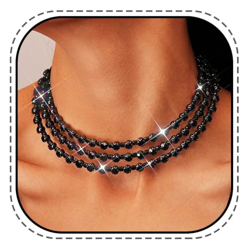 Evlry Mehrreihige Choker Halskette mit Strass – funkelnder eleganter Party und Abschlussball Schmuck für Damen (Schwarz) von Evlry