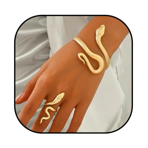 Evlry Schlangen Armband Gold Chunky Breiter Armreif Schlangen Armbänder und Ring-Set, offene Accessoires für Frauen und Mädchen Evlry Schlangen Armband Gold Chunky Breiter Armreif Schlangen Armbänder und Ring-Set, offene Accessoires für Frauen und Mädchen von Evlry