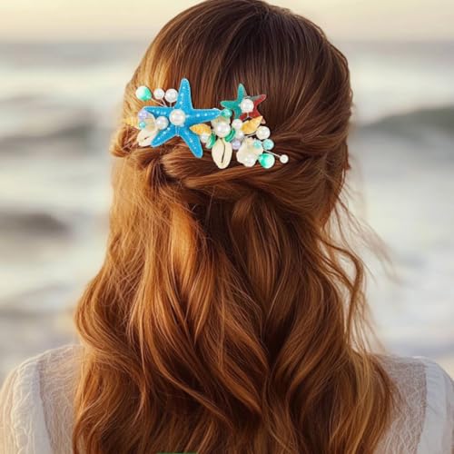 Evlry Braut Hochzeit Haarkämme Silber Muschel Perlen Kopfstück Seestern Haarschmuck für Frauen und Mädchen von Evlry