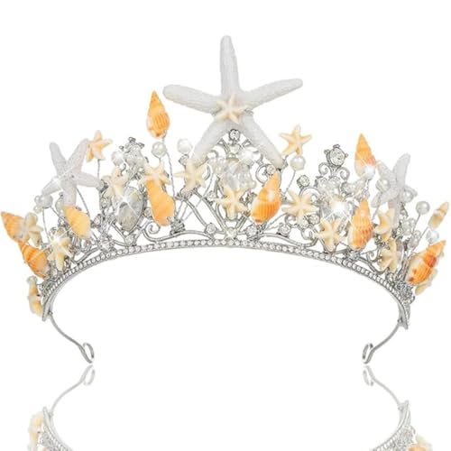 Evlry Meerjungfrau Diademe und Krone silbernes Seestern Kronen Stirnband Strass Haarschmuck für Frauen von Evlry