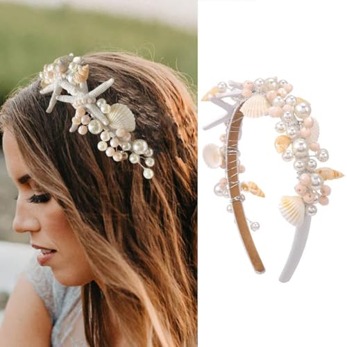 Evlry Seestern Stirnband weißes Braut Perlen Haarband Muschel Kopfschmuck Hochzeit Haarschmuck für Frauen und Mädchen von Evlry