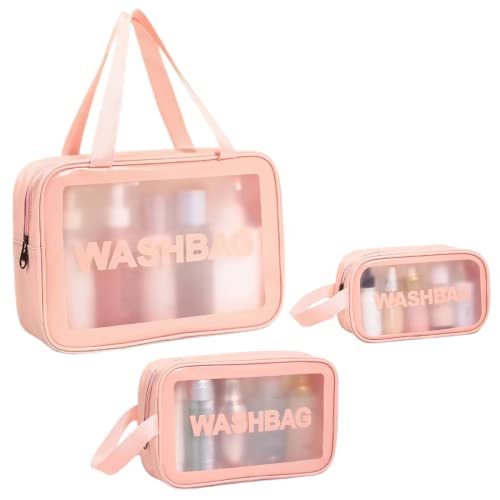 Evmyo 3 Stück Transparent Kosmetiktasche, Reise Kulturbeutel Schminktasche, PVC Kulturtasche Organizer, Tragbare Handgepäck Reisetasche Make up Tasche mit Reißverschluss für Männer Frauen von Evmyo