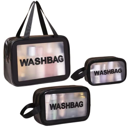 Evmyo 3 Stück Transparent Kosmetiktasche, Reise Kulturbeutel Schminktasche, PVC Kulturtasche Organizer, Tragbare Handgepäck Reisetasche Make up Tasche mit Reißverschluss für Männer Frauen von Evmyo